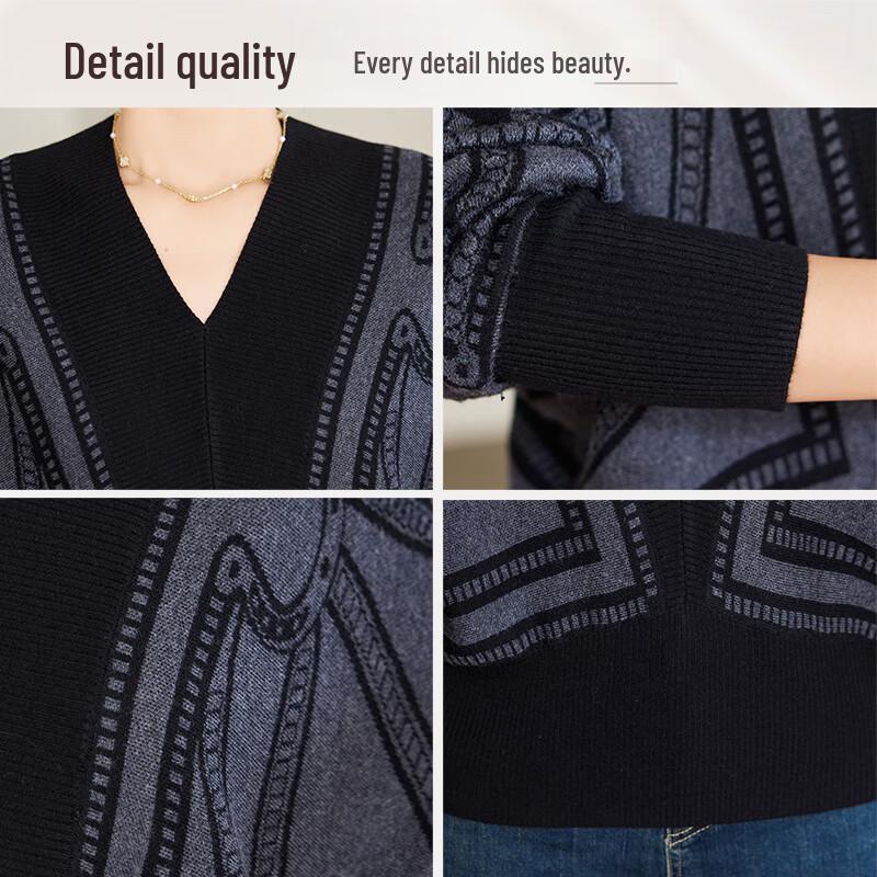 Jianhu Women's 2025 Autumn V-Neck Knit Pullover