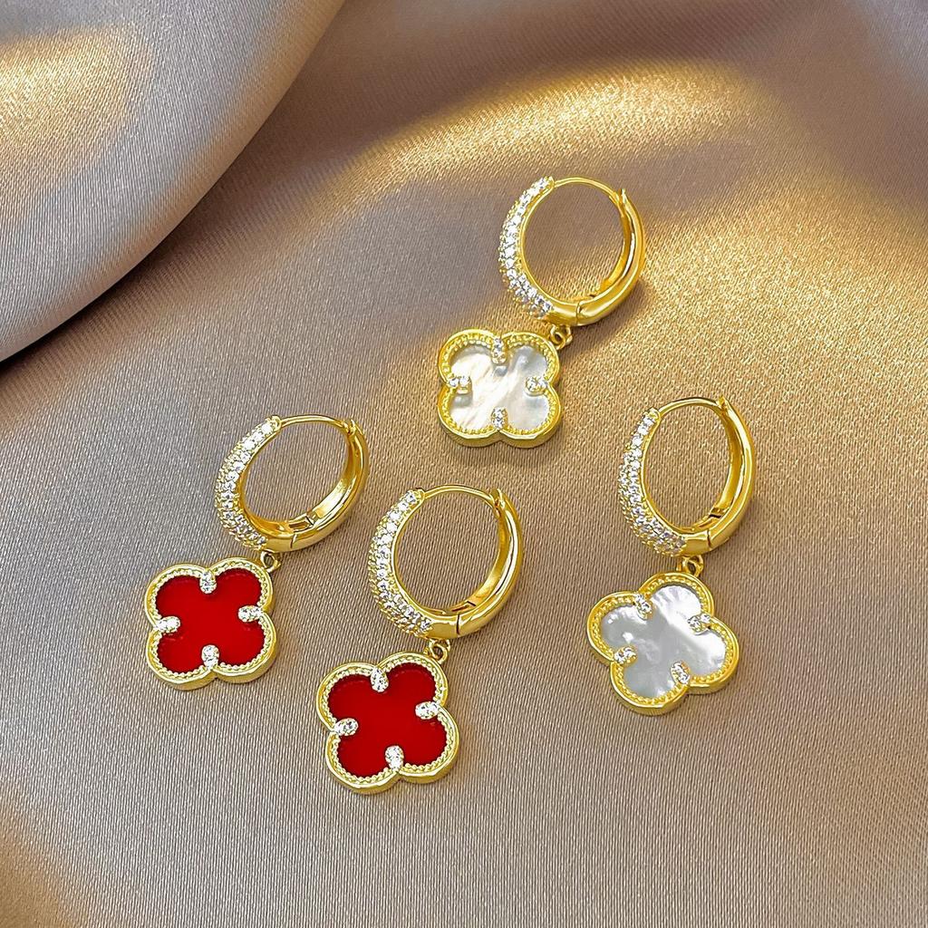 Luxury Four-leaf Clover Earrings - Elegant Women's Ear Cuffs Studs