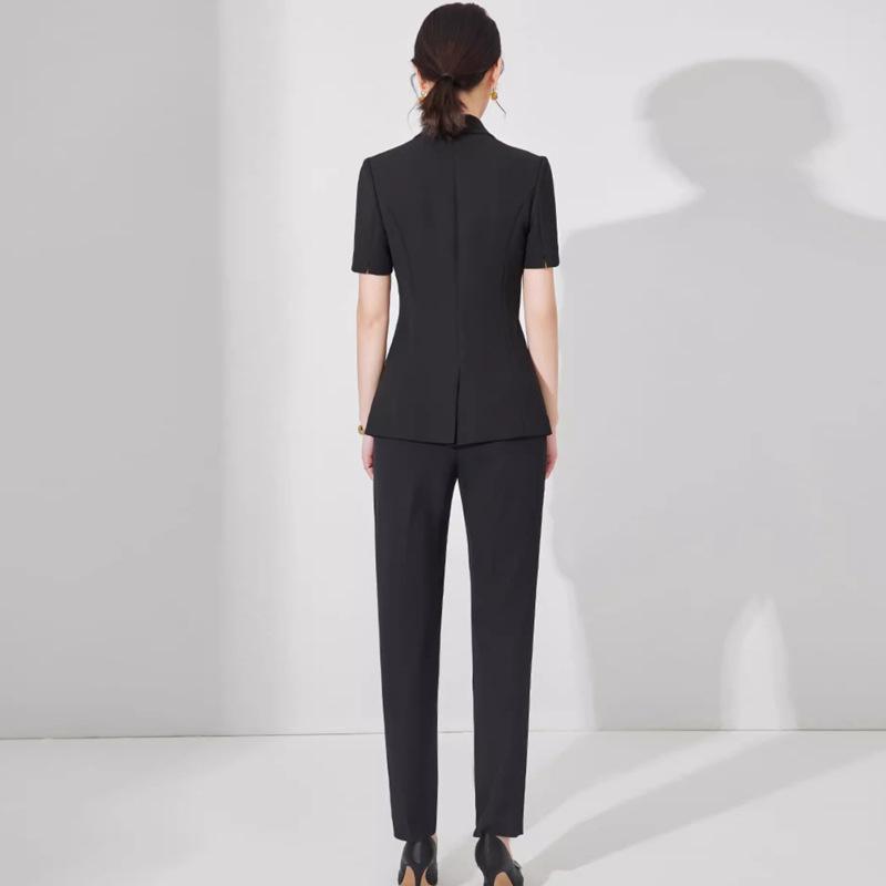 Women's Black Slim-Fit Short-Sleeve Professional Suit - Summer Fashion Workwear with Teacher Temperament