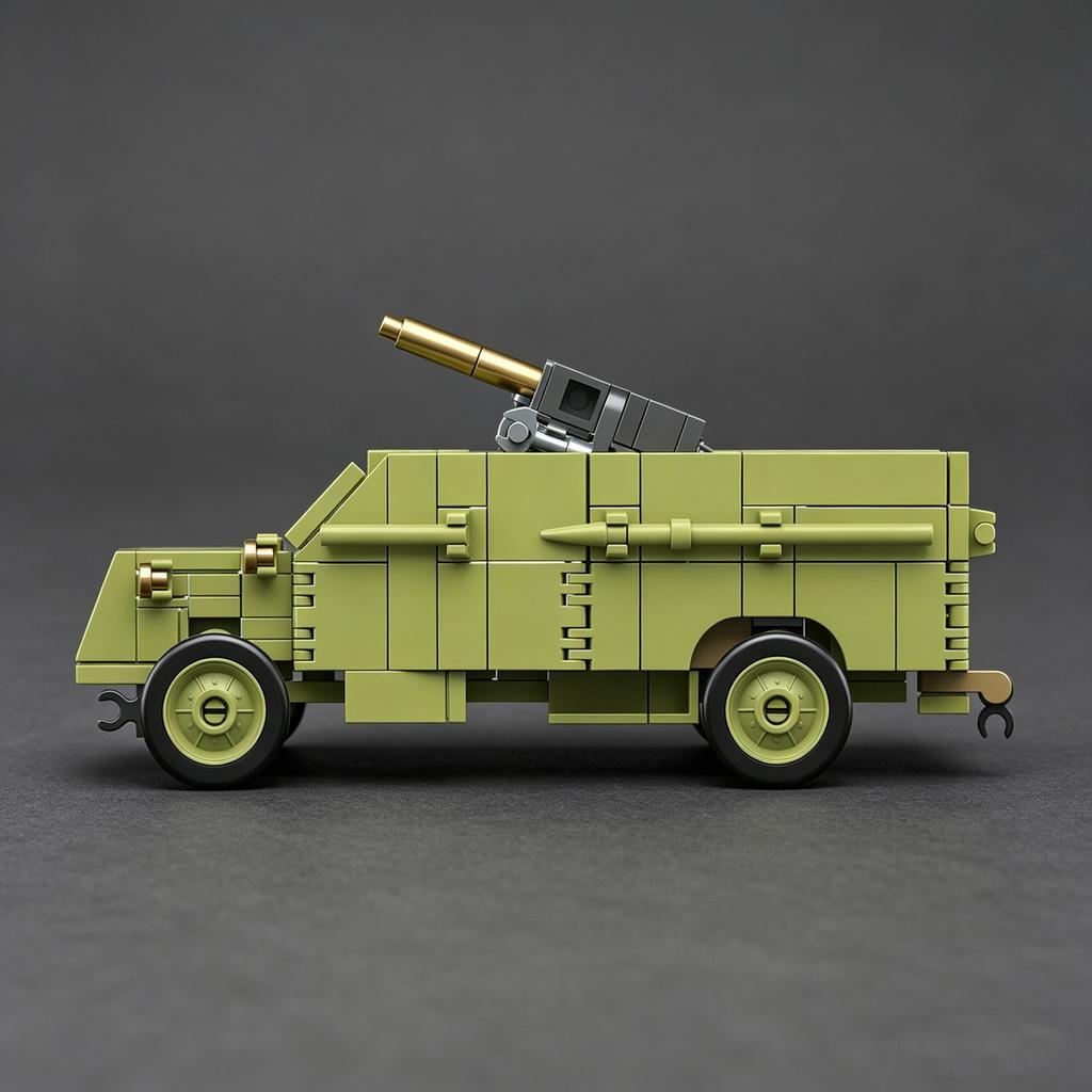 ARMOURED AA LORRY: World War I Armored Anti-Aircraft Airplane Truck Building Block Set Battlefield 1 AA British Combat Vehicles Toy