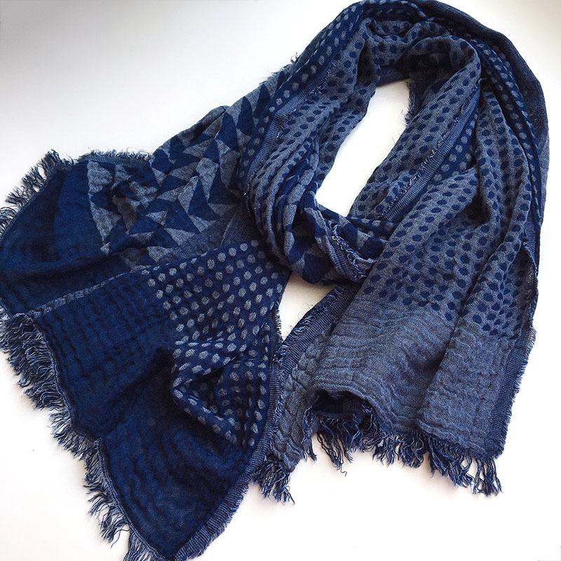 Japanese Batik Navy Blue Scarf Female Polka Dot Triangle Pentagram Double Jacquard Shawl