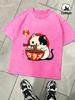 Cow Cat Likes Lamian Noodles Printed Retro TShirt Men Cotton Comfortable Tee Fashion Loose Snow Wash Clothing Soft Male Top