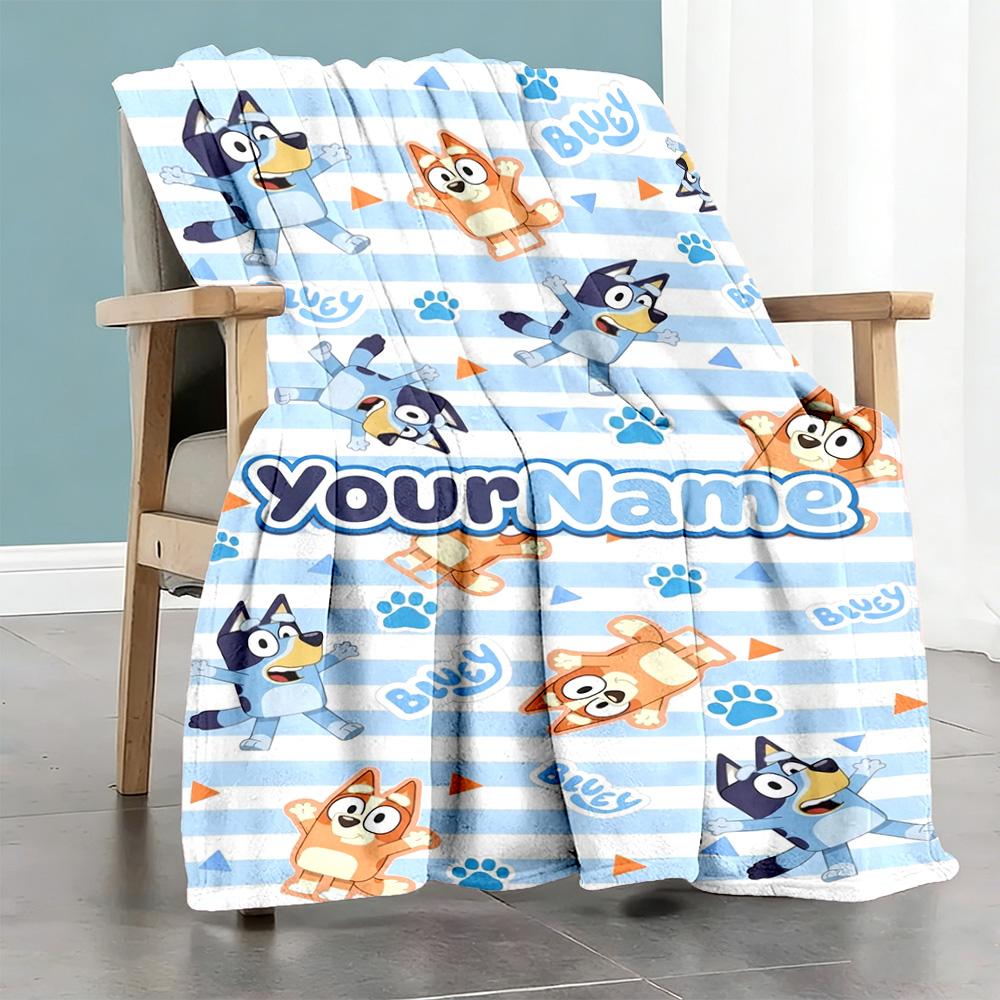 Bluey 126 Customize Your Name Blanket Gift Personalized Blanket Comfortable Throw For Living Room Home Decor Picnics Bedding Four Seasons Universal
