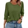 Women's Fashion Casual 3/4 Sleeve Solid Color Shirt Women's Round Neck Tops