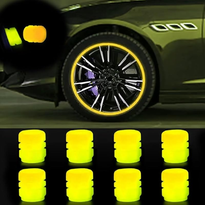 

100 шт. Светящиеся в темноте колпачки для вентилей автомобильных шин, светящиеся колпачки Night Rider, универсальные флуоресцентные водонепроницаемые колпачки для штоков для большинства автомобильных шин жёлтый