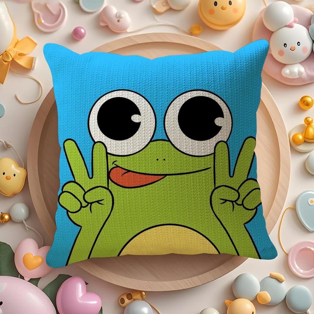 Funny Cute Frog Print Pillow Cover, Machine Washable, Bedroom Pillowcase