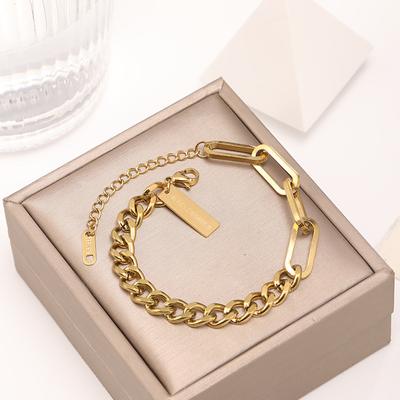 European and American New Rectangular Square Brand Thick Chain Titanium Steel Bracelet Women's Fashion Trend Geometric Bracelet Accessories