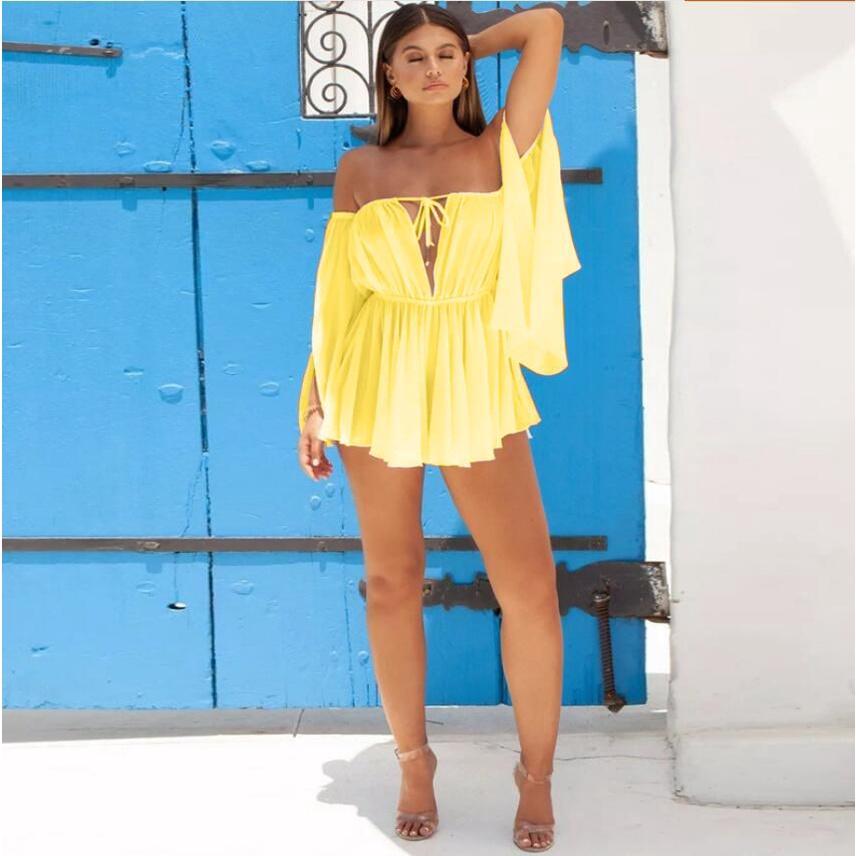 Elegant Chiffon Summer Open Sleeves Word Shoulder Straps Tube Top High Waist Dress