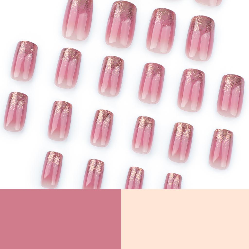 24pcs Golden Glitter Powder Gradient Nail Art Wear Short European Square Fake Nail Simple Nail