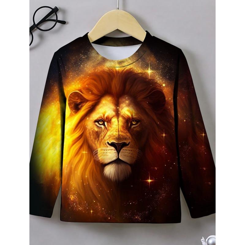 Men's T-shirt Pattern Lion Pattern Printing Round Neck Brown 3D Printing Outdoor Daily Long Sleeved Printing Clothing Designer