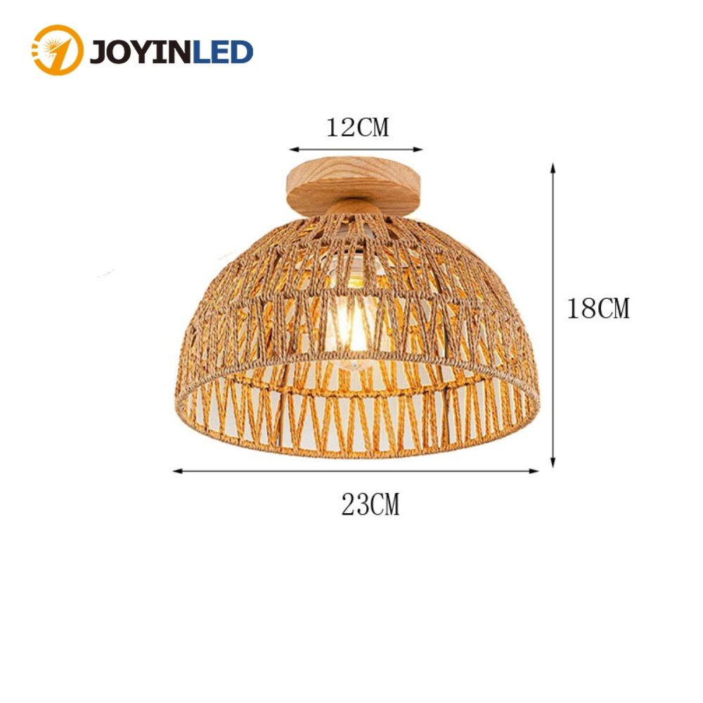 JOYINLED Bohemian Handwoven Chandelier Design Wooden Base Flush Mount Rattan Ceiling Light for Restaurant Living Room Bedroom