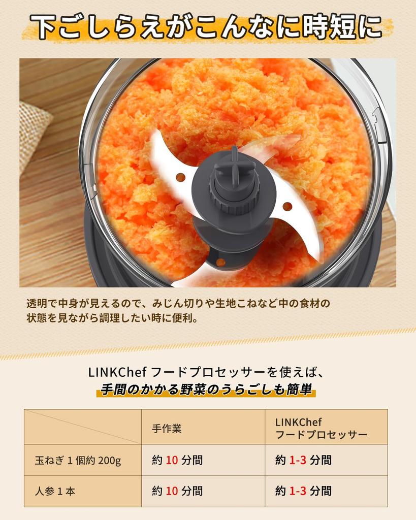 LINKChef Food Processor Mixer, Small 500ml Electric 260W, Meat Chopper, Mincer, Chopper, for Baby Food, Grated Radish, Ground Meat, Ice, Compact, Ligh