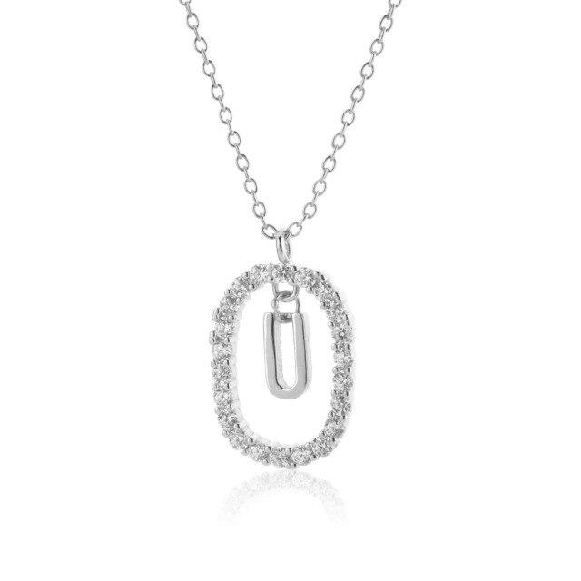 925 Sterling Silver Gold 26 Letters A -Z Alphabet Initial Long Chain Necklace Ovals Luxury Jewelry Crystal Cz Choker