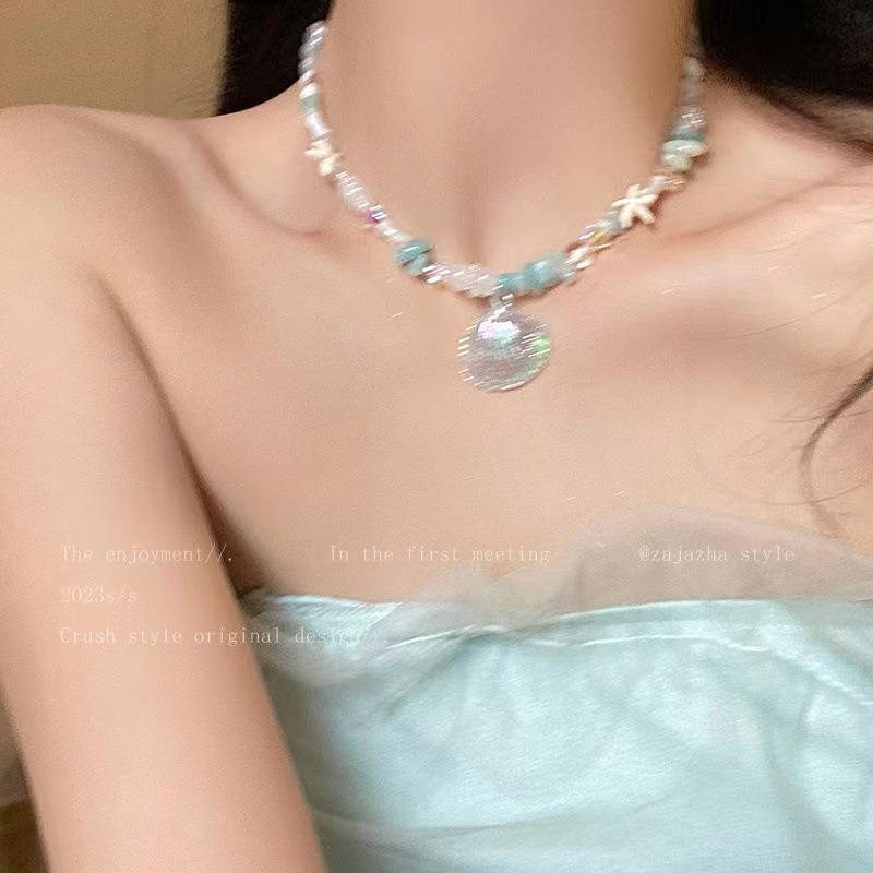 Seaside Vacation~ Anti-natural Stone Shell Necklace Women's Summer Niche Design Accessories Sweet Cool Babes Wind Collarbone
