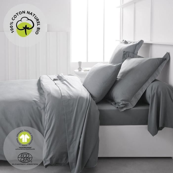 Drap housse - TODAY - 180 x 200 cm + 30 cm - Coton - Organic Acier