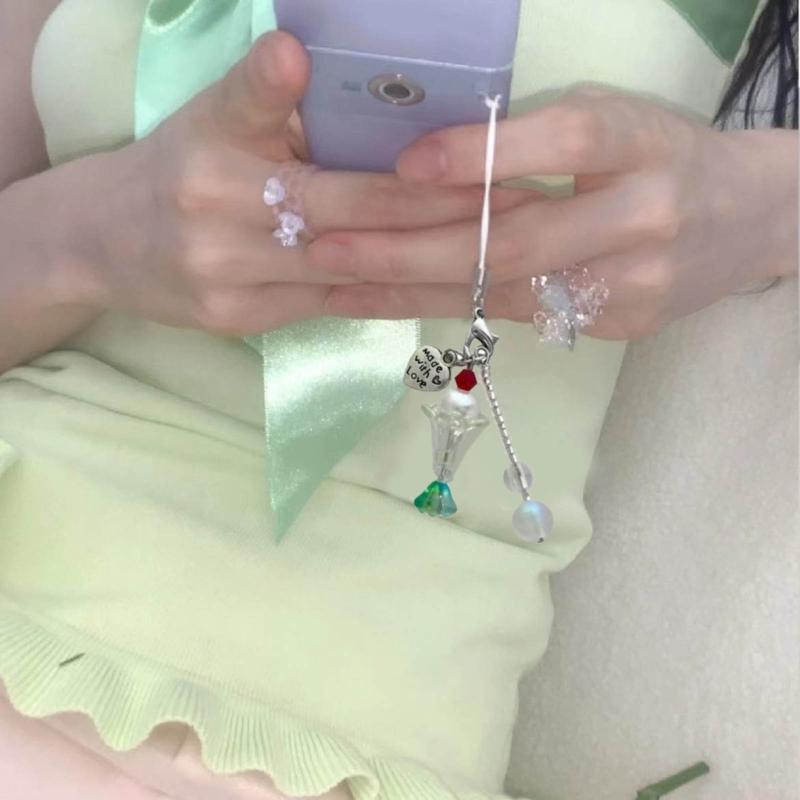 Entzückender Perlen-Schlüsselanhänger Niedlicher Schlüsselanhänger Einfaches Handy-Anti-Verlust-Lanyard Ornament Perfektes Geschenk für Freunde Familie Paare