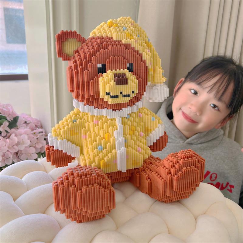 28cm Gray Goodnight Little Bear Children's Toy Building Block Small Particle Brick 3D Little Bear Model Kids Gift