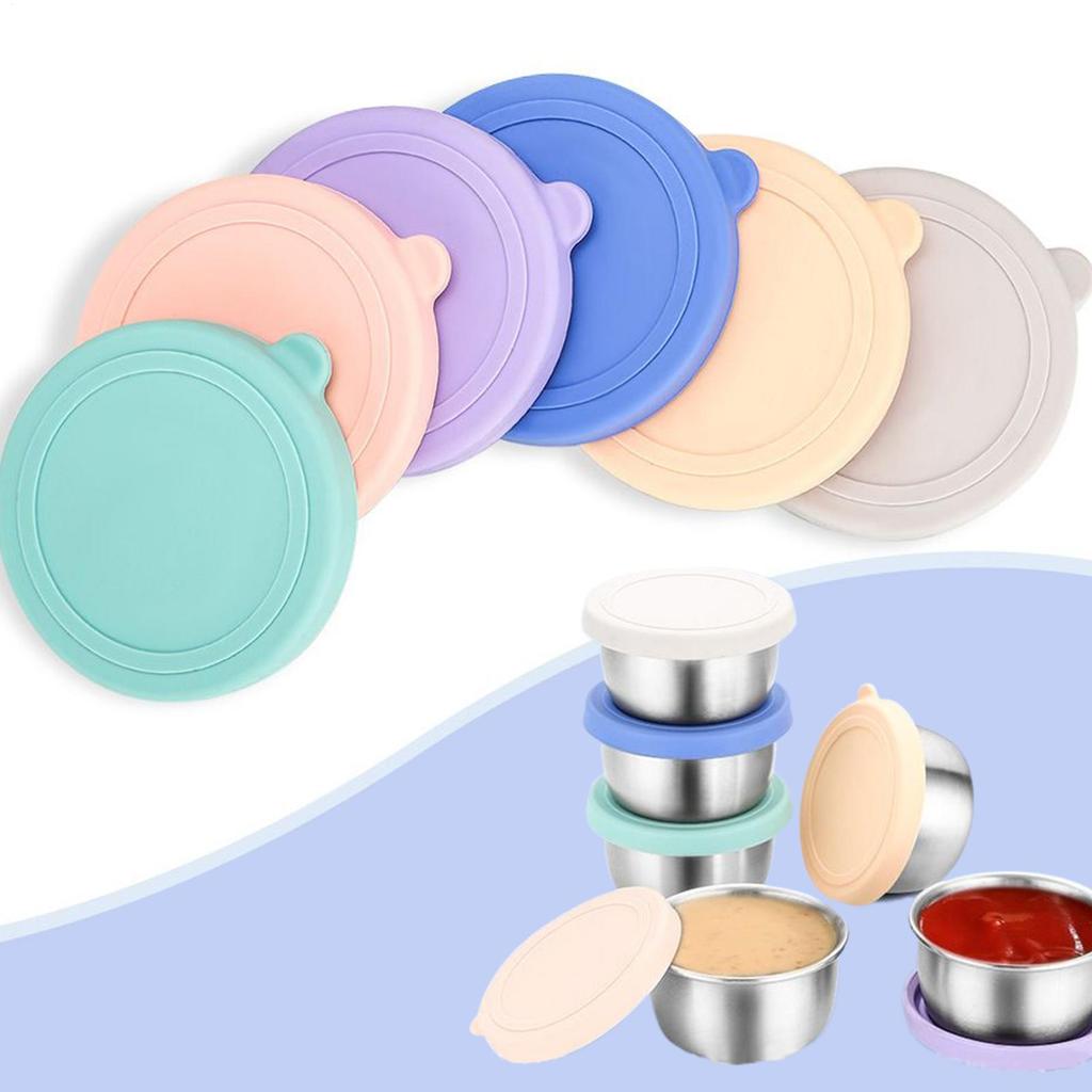 6pcs Stainless Steel Salad Container 1.35oz Sauce Container Condiment Holder Outdoor Sauce Dispenser Condiment Lids Leakproof