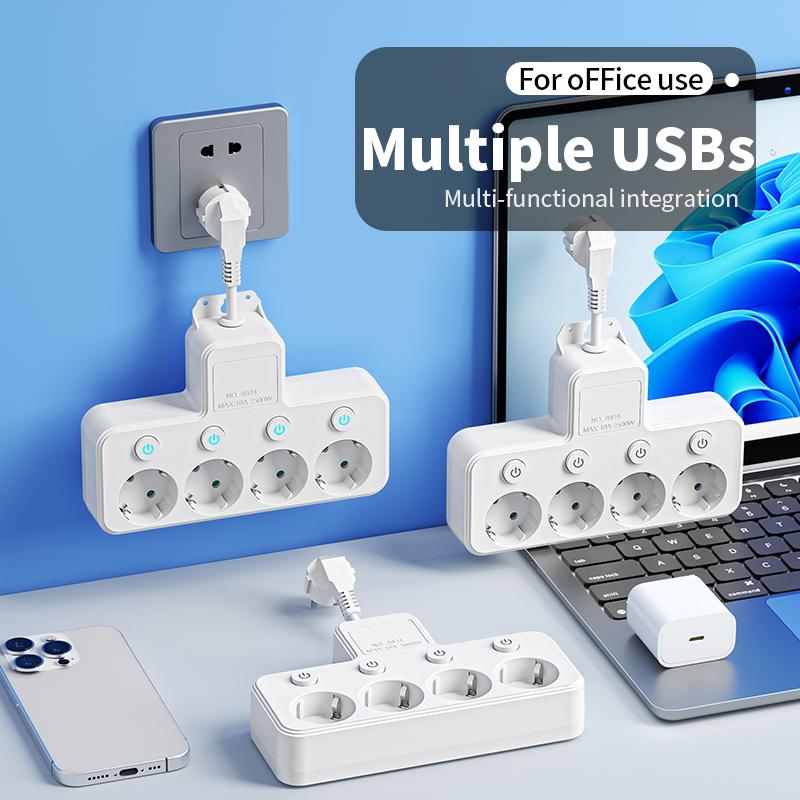 Multipresa EU con Interruttori Individuali e 4 Prese AC – Design Portatile, Porte USB/Type-C Opzionali