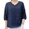 Shirt Floral Embroidery Top V Neck Loose Fit Women Half Sleeve Solid Color