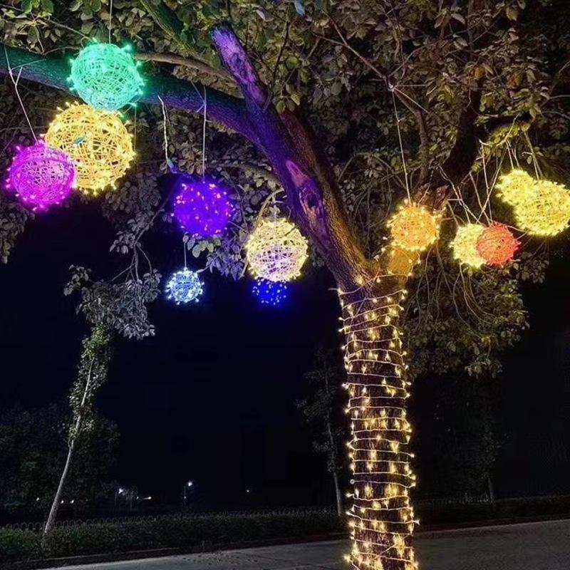 Waterproof Solar Rattan Ball String Lights for Outdoor Trees and Courtyard Decoration