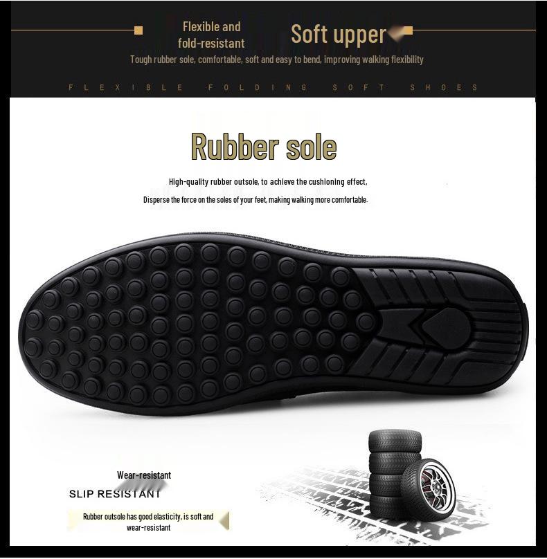 Men's Casual Leather Slip-On Shoes: Soft Sole, Comfortable Cowhide, Wedge Heel, Large Sizes