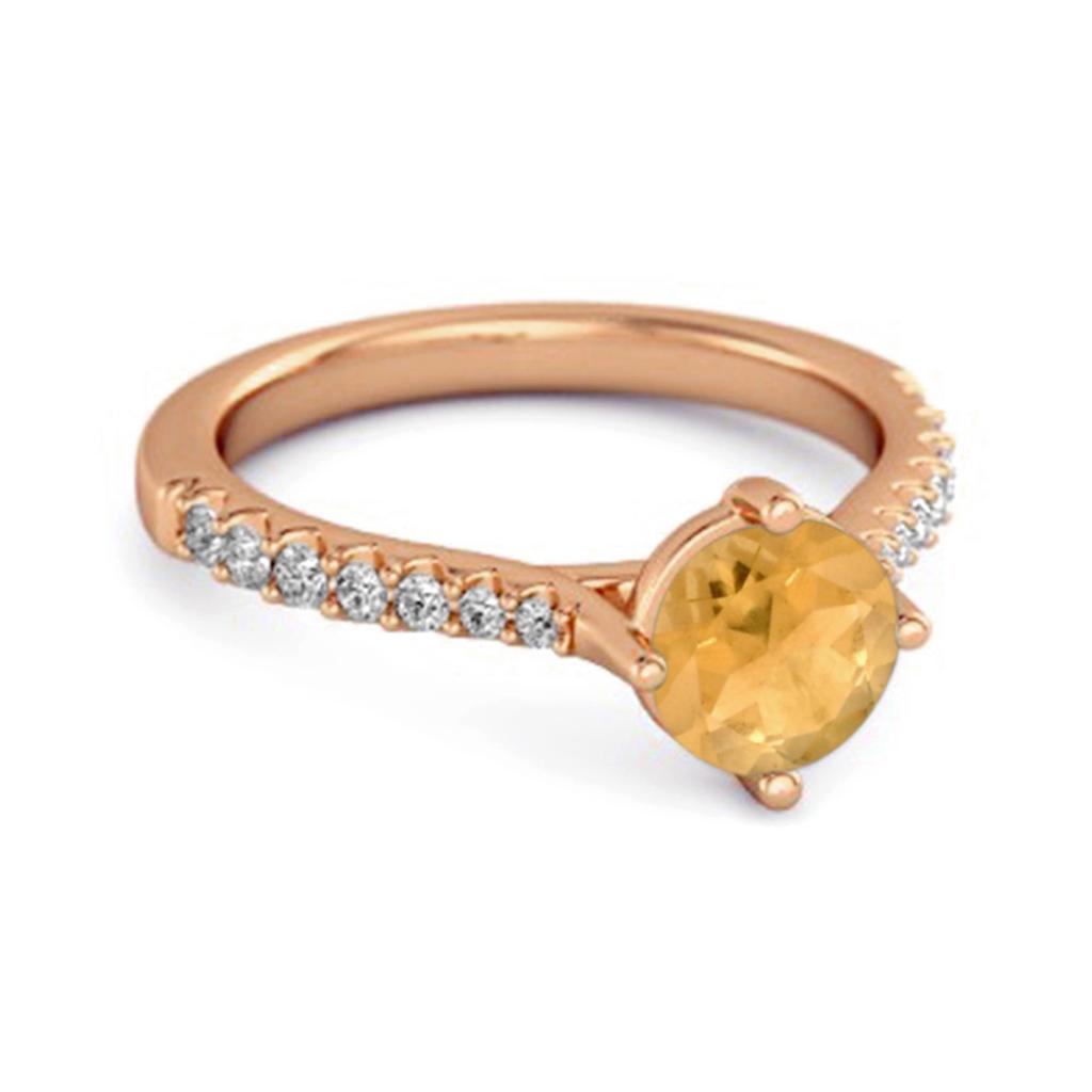 Citrine White Topaz Accent Band Ring - 925 Sterling Silver Rose Gold Vermeil