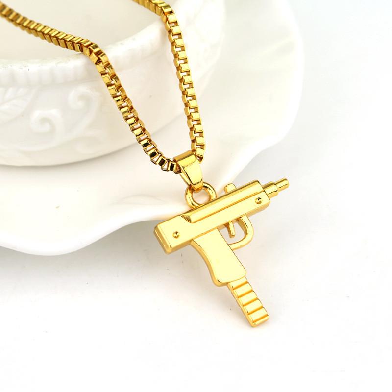 Uzi Submachine Gun Geometric Alloy Pendant Chain Necklace For Men And Women Fashion Accessory