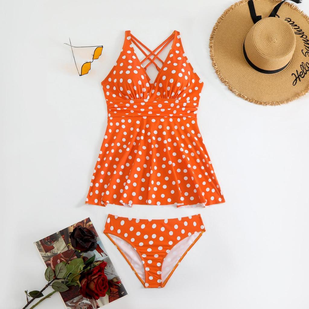 2025 Polka Dot Plus Size European & American Tankini Bikini Set