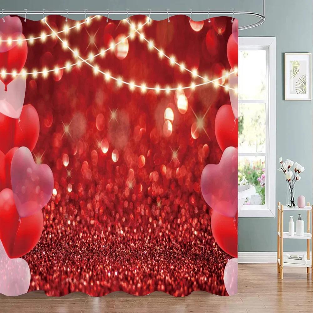 Valentine's Day Decoration Shower Curtain Holiday Gift Party Background Decoration Fabric Washable Shower Curtain Bathroom Decor