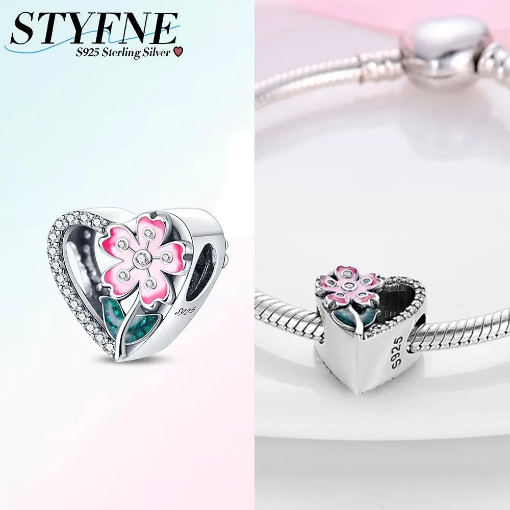 925 Silver Charms Pink Iris Flower Heart Unicorn Four Leaf Clover Beads for DIY Bracelet Jewelry Making Women