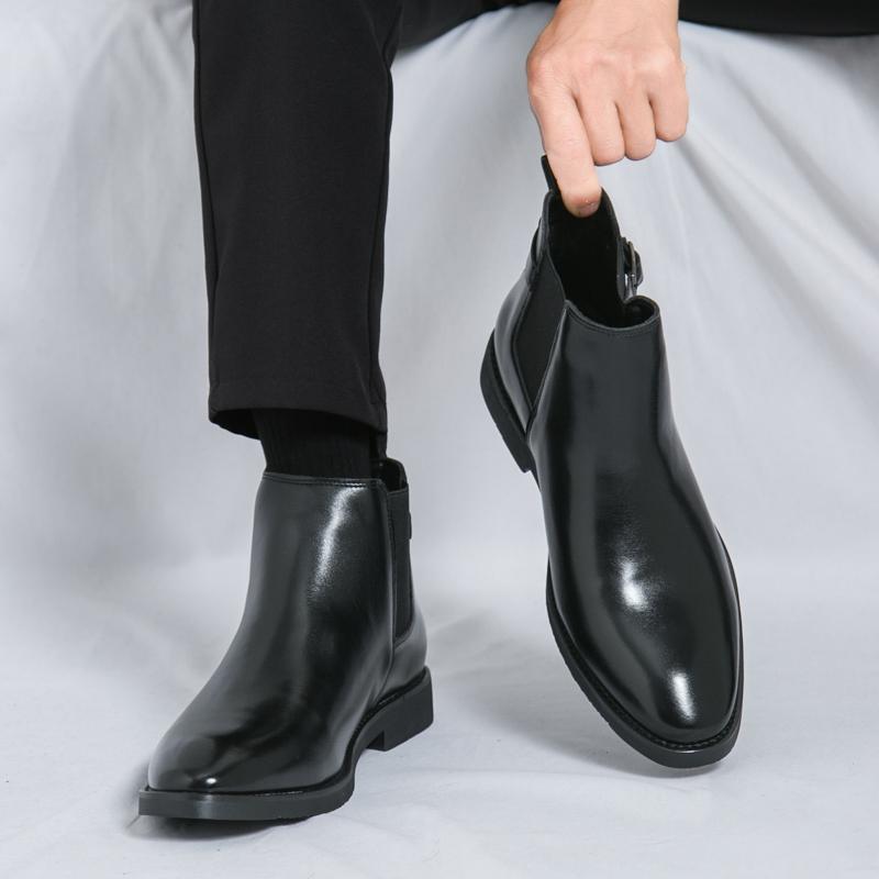 Yuppie Chelsea Shoes Men High Quality Oxford Ankle Boots Men's Dress Shoes Trend Britain Brogue Social Formal Shoes Men