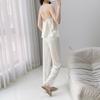 Light luxury lace splicing ice silk loungewear three-piece set, self-contained chest pad suspender nightgown nightgown trousers set
