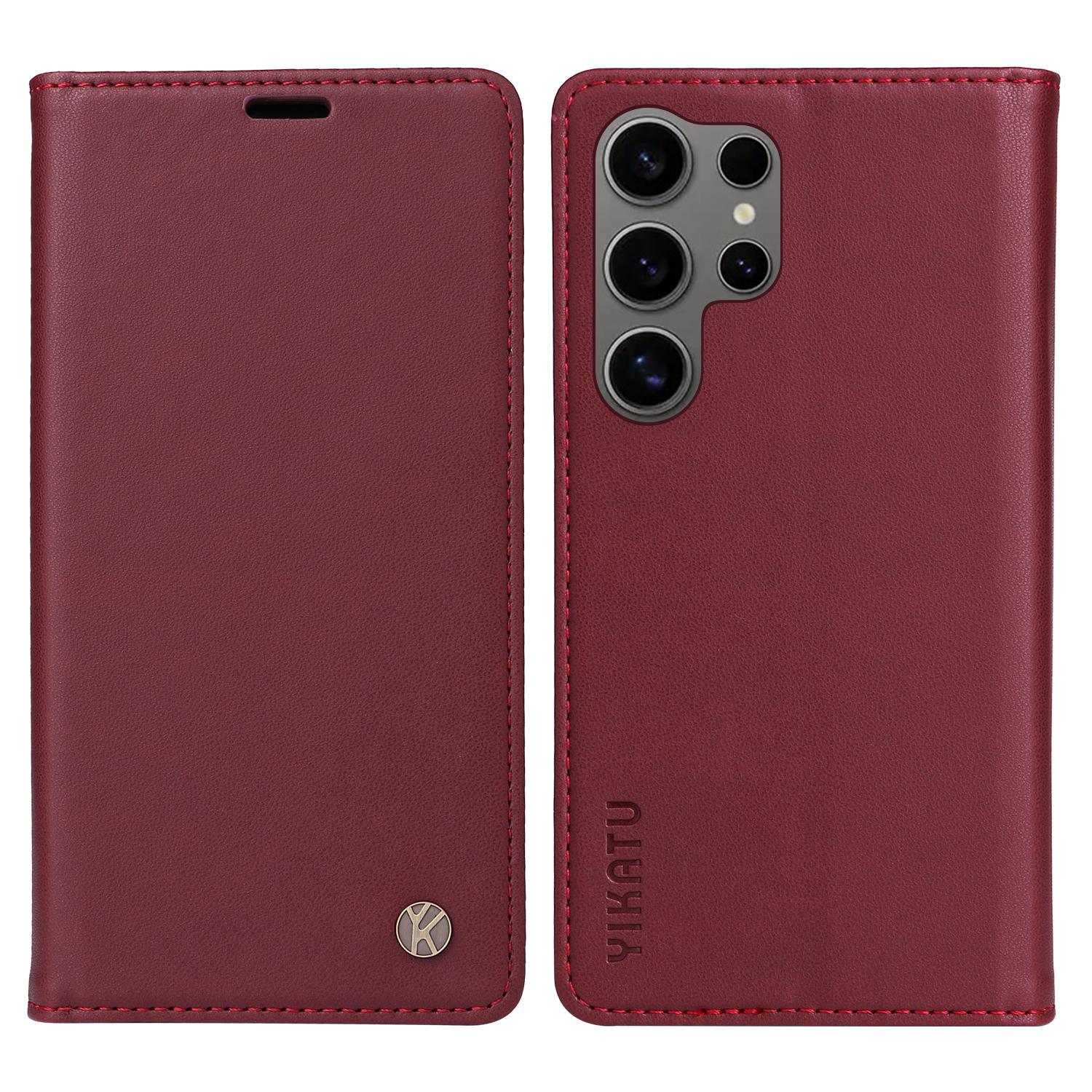 

Чохол-підставка із шкіри для Samsung Galaxy S25 Ultra із сильним магнітним закриттям Wine Red
