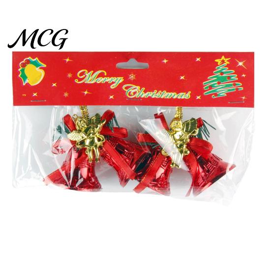 Durable Plastic Base Bell Christmas Ornament with Red Ribbon Bow, Small Jingle Thickened Electroplated Tree Hanging Decoration for Tree, Garland,