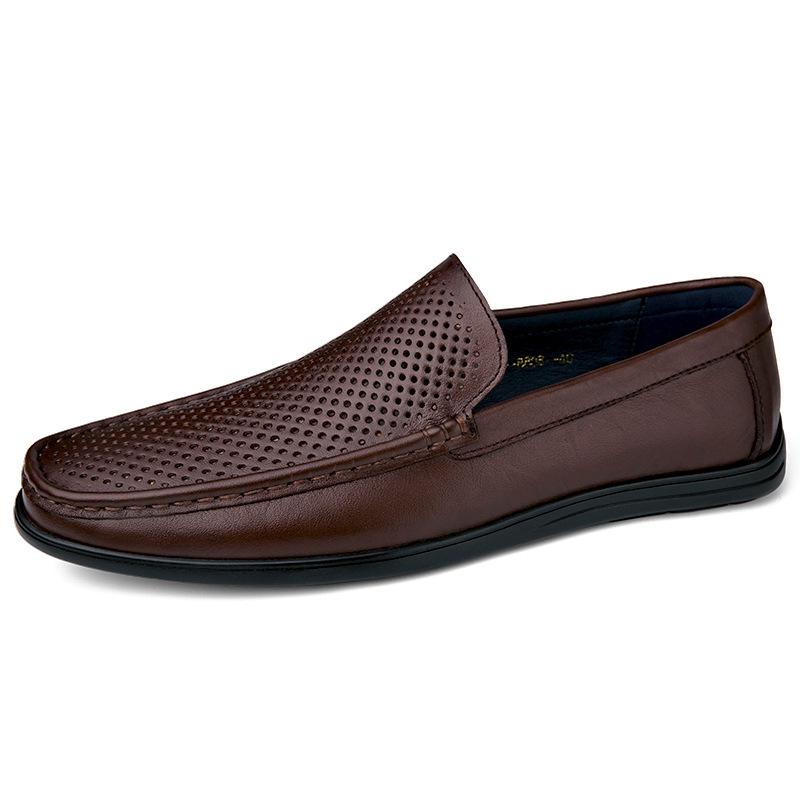 Men's Casual Slip-On Loafers - Flat Bottom Cowhide Moccasins for Spring/Summer