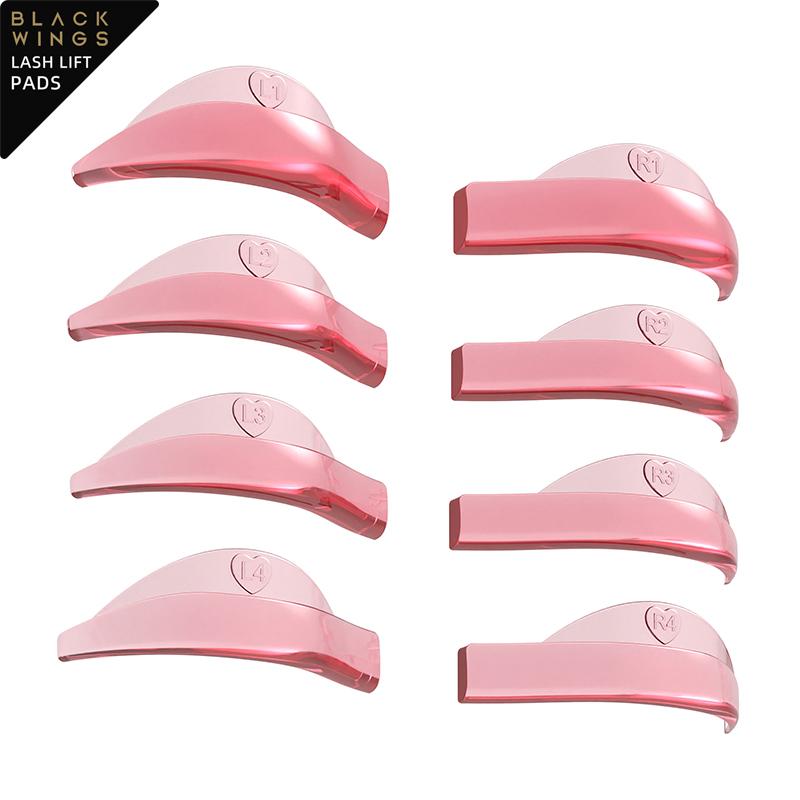 BLACKWINGS 4 Paar Wimperndauerwelle Silikonpads rosa, Lockenpads für Wimpernlifting, mit Größentabelle, Hypoallergene Wiederverwendbare Accessoires