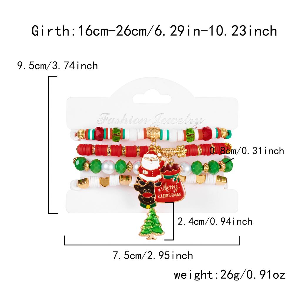 4Pcs/set Christmas Tree Snowflake Bell Elk Colorful Beads Charms Bracelet for Women Crystal Stacking Bracelets Party Jewelry