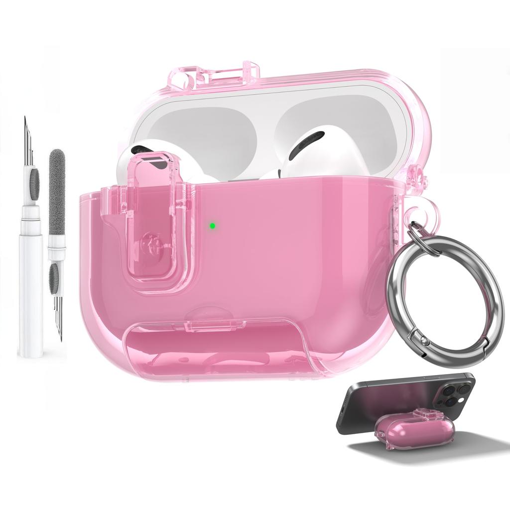 For Apple Airpods Pro 3 Case Cover 2025 Clear Magnetic Automatic Lock Case with Phone Stand &Cleaning Kit for Airpods Pro 3 Case