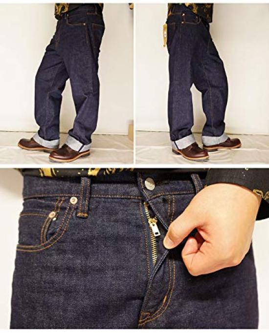 Kojima Jeans KOJIMA GENES 15oz Selvedge Piped Wide Straight Jeans Denim Made In Japan One Wash Men's RNB-102WW-Denim-34