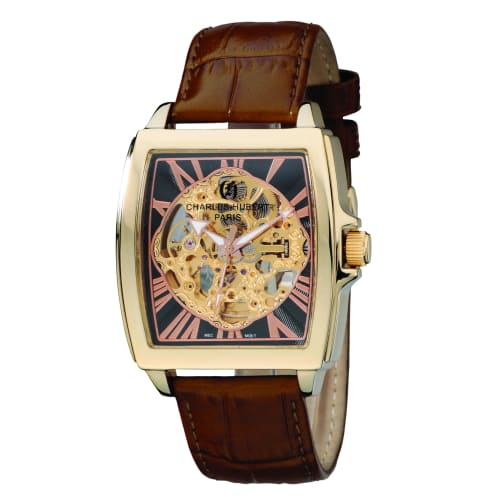 

Charles Hubert Mechanical Automatic Skeleton Watch 3888-A Men s Brown