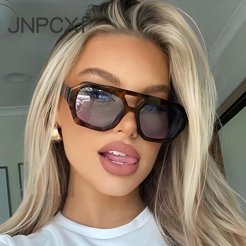 Vintage Square Sunglasses for Women Men Thick Frame Double Bridges Eyewear Female Fashion Polygon Sun Glasses