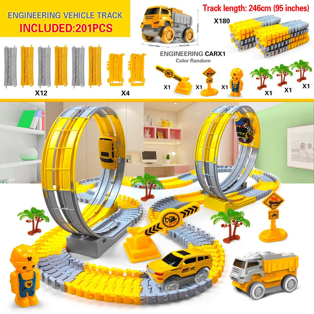 Electric Rail Car Toy With Flexible Track Parent-Child Assembly Engineering Puzzle Play Vehicle Birthday Gift For Children