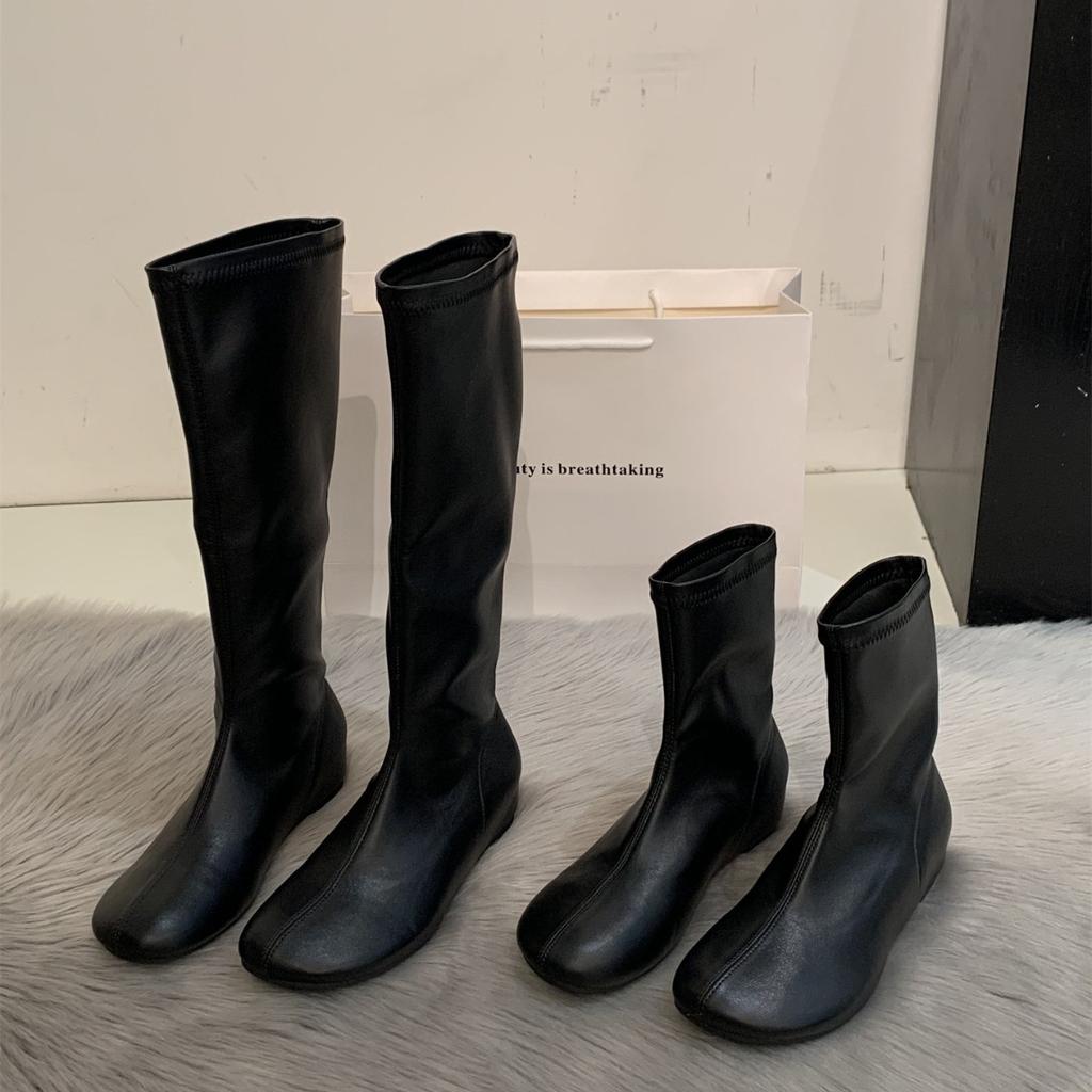 Blogger boots~ inner height increase medium and high tube elastic thin boots short boots female knight boots