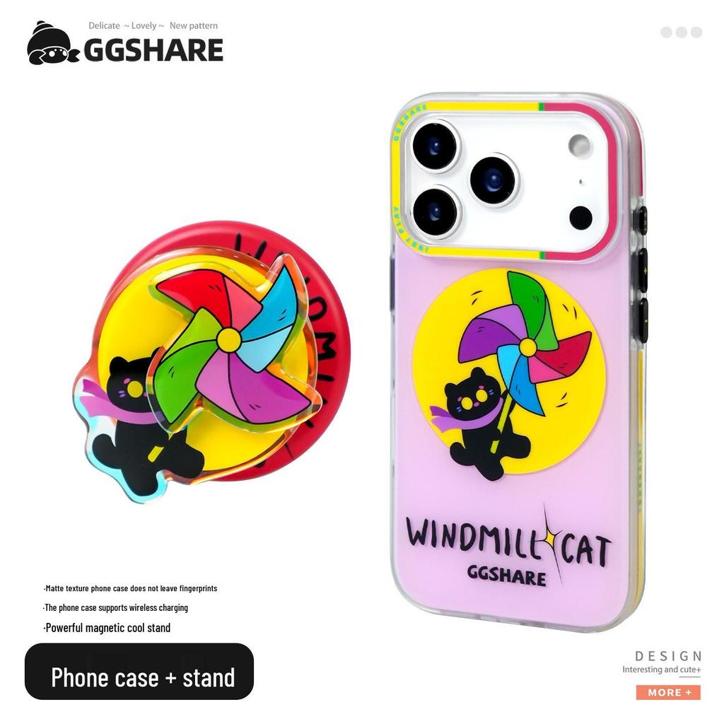 Hermit Crab Windmill Cat iPhone 17 Pro Max Case with Magnetic Stand & Wrist Strap