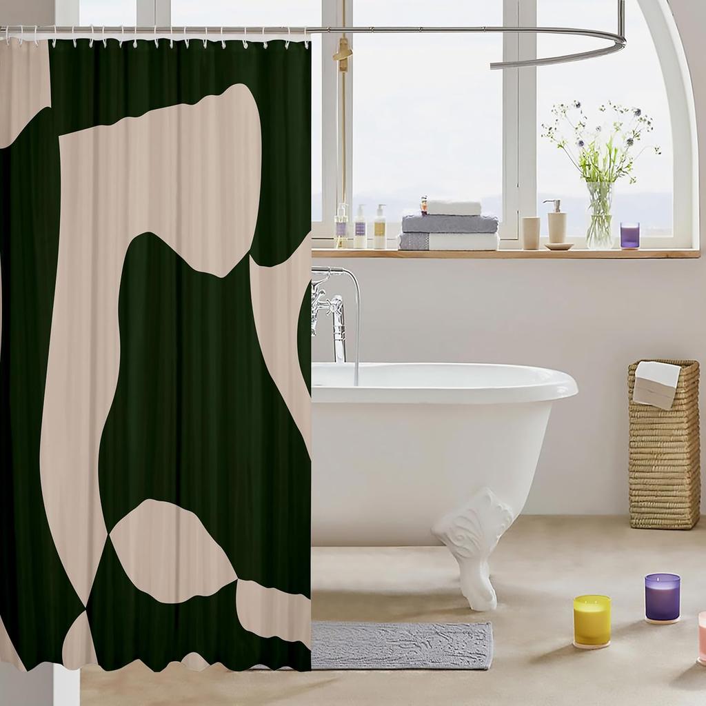 1pc Dark Green and Dark Tan Shower Curtain 72"x72" Geometry Modern Bathroom Shower Curtain Set Neutral Art Bath Curtain