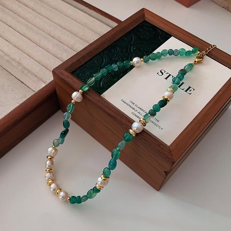 

Натуральный необработанный камень Dongling Jade Pearl Ожерелье Женское литературное и антикварное Высококачественное Ключичное Цепочка Аксессуары Зеленая Кристаллическая Цепочка На Шею