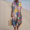 TK's New Large-size Women's Shirt, Short-sleeved Dress, Floral Plant Vacation Dress.