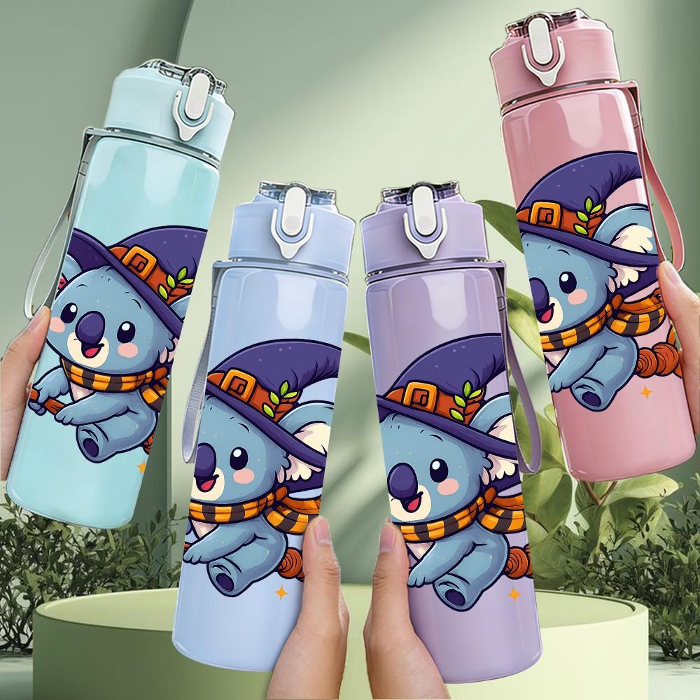 1PC Witch Broom Koala Cartoon 750ml Color Plastic Sports Water Bottle Leakproof Flip Straw Lid Suitable for Sports Office Home Use