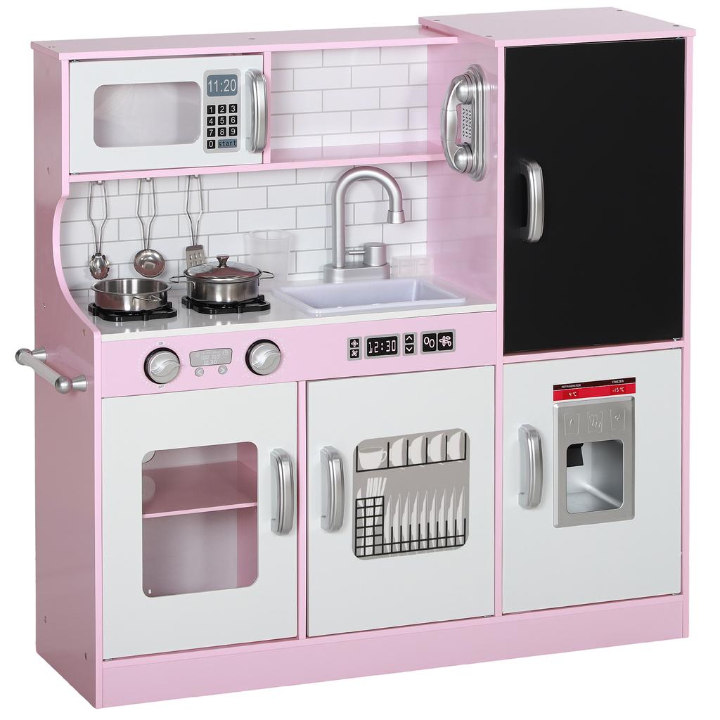 Rollenspielküche, Kinderspielküchenset, mit Spielzeittelefon, Tafel, Mikrowelle, Herd, Spüle, Rosa